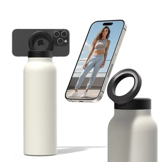 LinkHydra by Shezalo – Magnetic Phone Holder Bottle with Straw & 24-Hour Insulatio