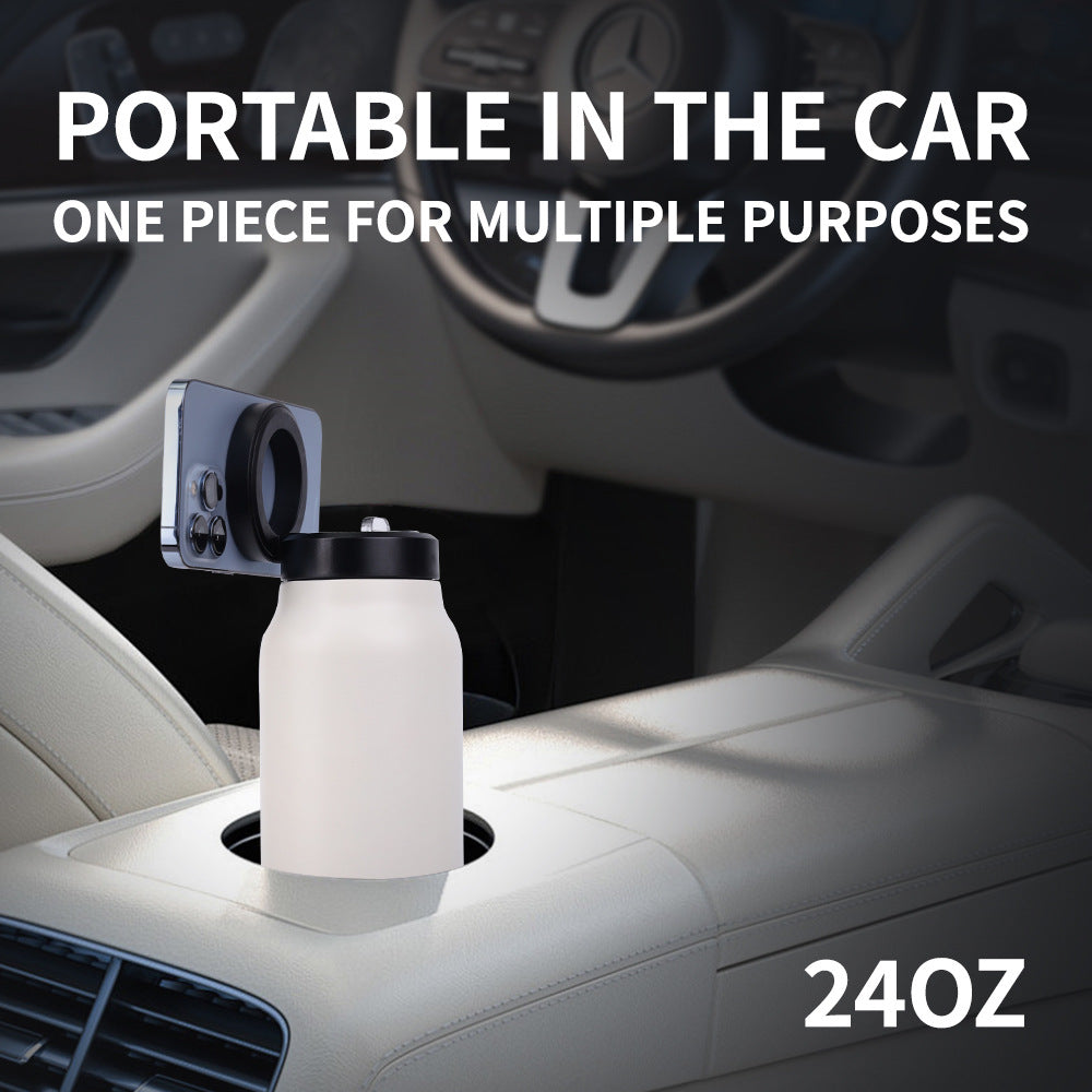LinkHydra by Shezalo – Magnetic Phone Holder Bottle with Straw & 24-Hour Insulatio