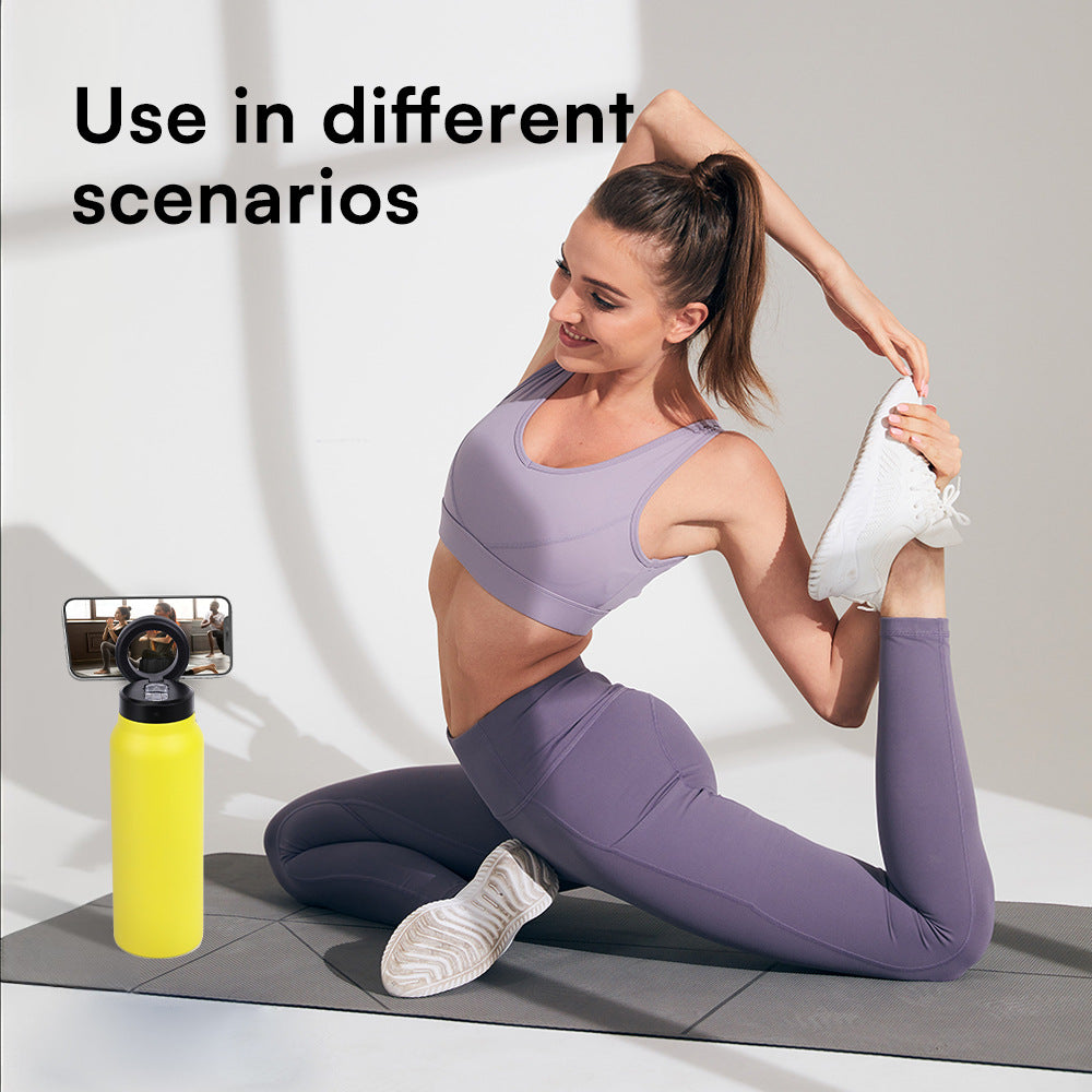 LinkHydra by Shezalo – Magnetic Phone Holder Bottle with Straw & 24-Hour Insulatio